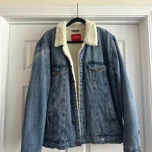 Guess Blue Denim Jacket with Sherpa Lining